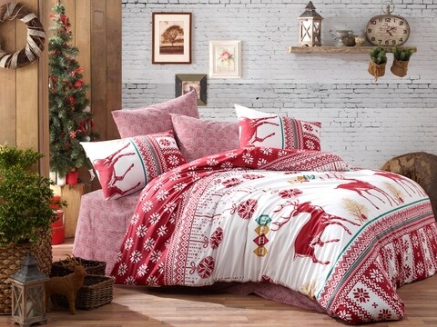 Lenjerie de pat pentru doua persoane, Nazenin Home, Noel, 100% bumbac ranforce, 4 piese, multicolor