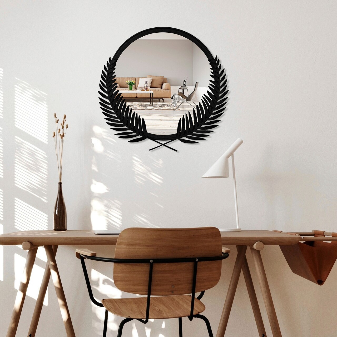 Oglinda decorativa, Palm Mirror M, Metal, Dimensiune: 48 x 45 cm, Negru - 1 | YEO