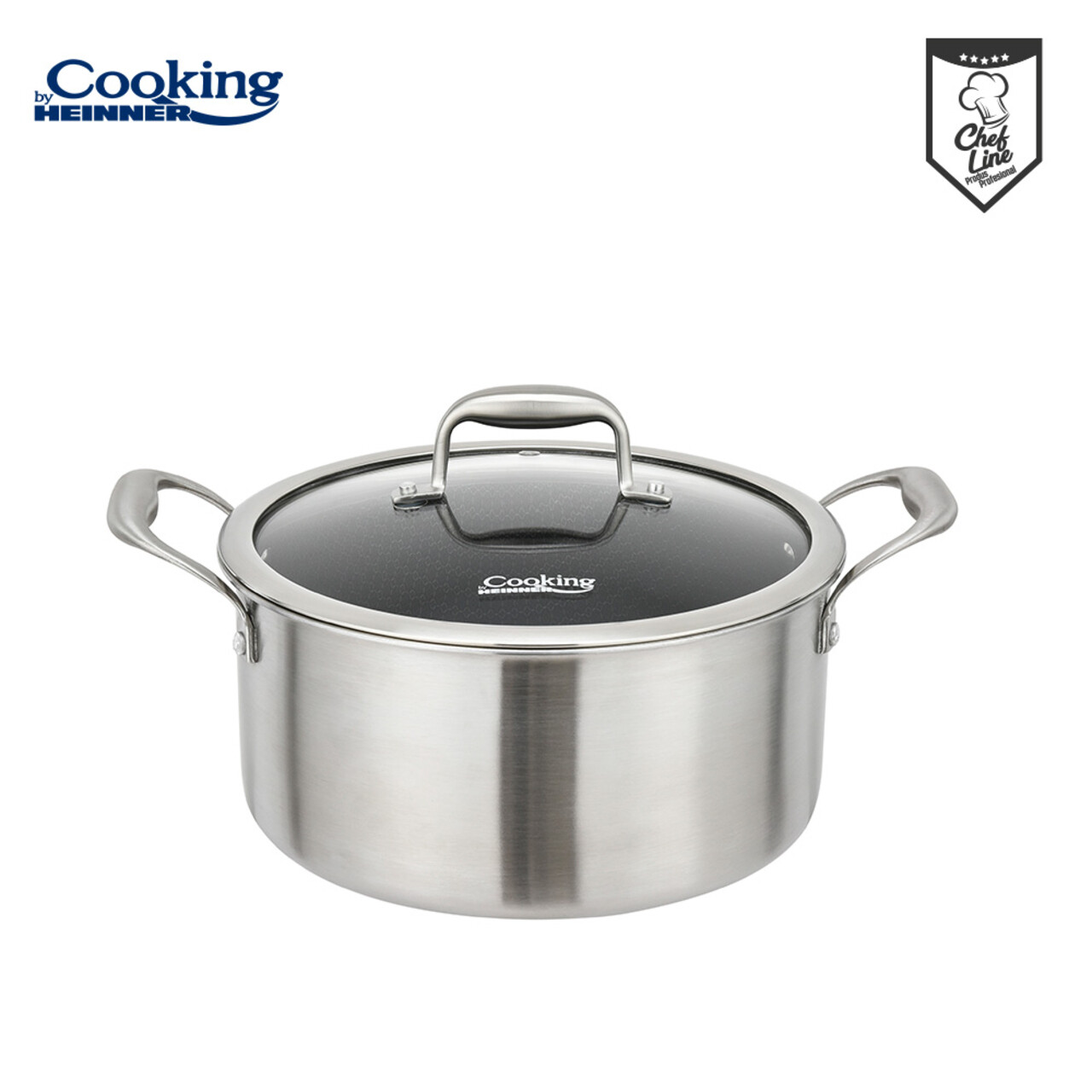 Oala cu capac 5 L, Titanium, Cooking by Heinner, 24x12 cm, inox/sticla, argintiu