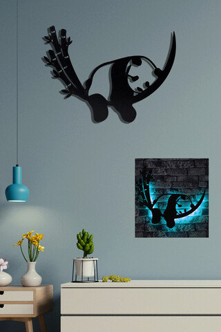 Decoratiune luminoasa LED, Baby Panda, MDF, 60 LED-uri, Albastru