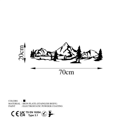 Decoratiune de perete, Landscape 4, Metal, 70 x 20 cm, Negru