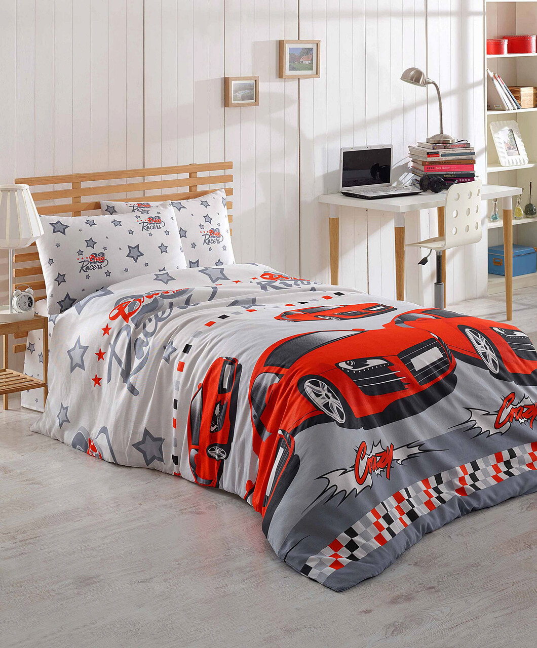 Lenjerie de pat pentru o persoana, Crazy - Red, Eponj Home, 65% bumbac/35% poliester