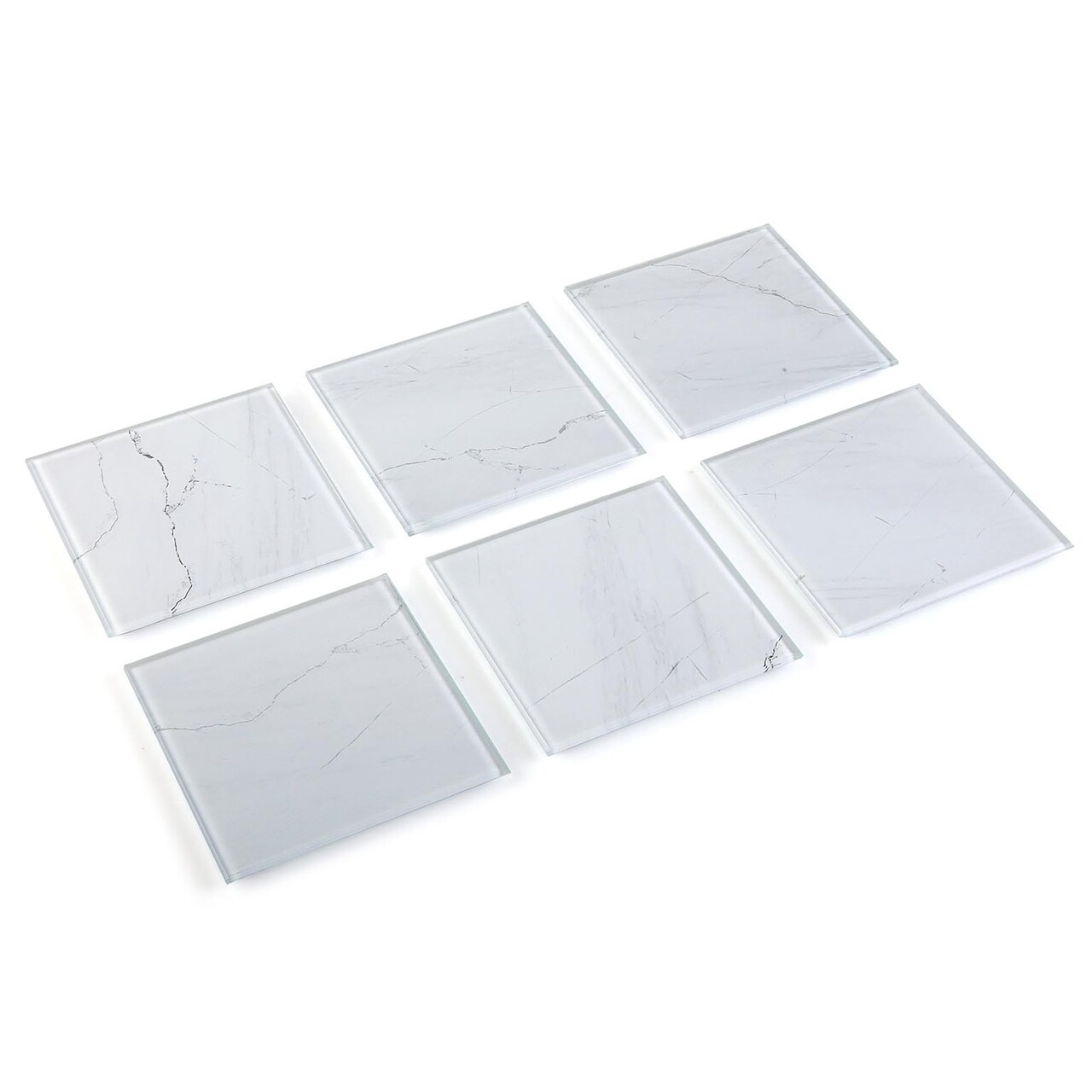 Set 6 Suporturi Pentru Pahare White Marble, Versa, 10.5 X 10.5 Cm, Sticla