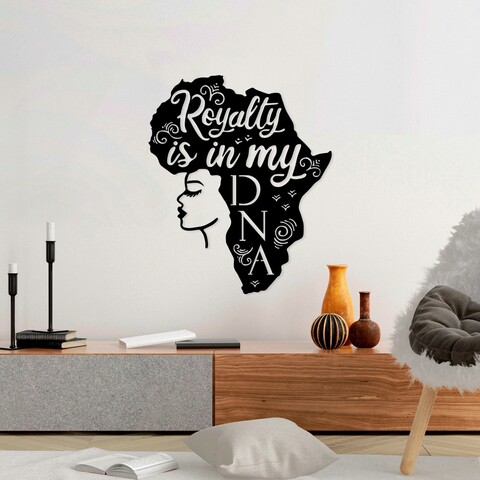 Decoratiune de perete, Royalty Is In My Dna, Metal, Dimensiune: 58 x 70 cm, Negru