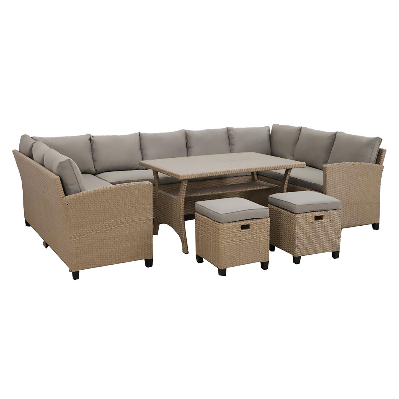 Set coltar de gradina/terasa 6 piese, cu spatiu de depozitare Baxter, 120x82x67 cm/ 165x67x73 cm, otel/poliester, natur/bej