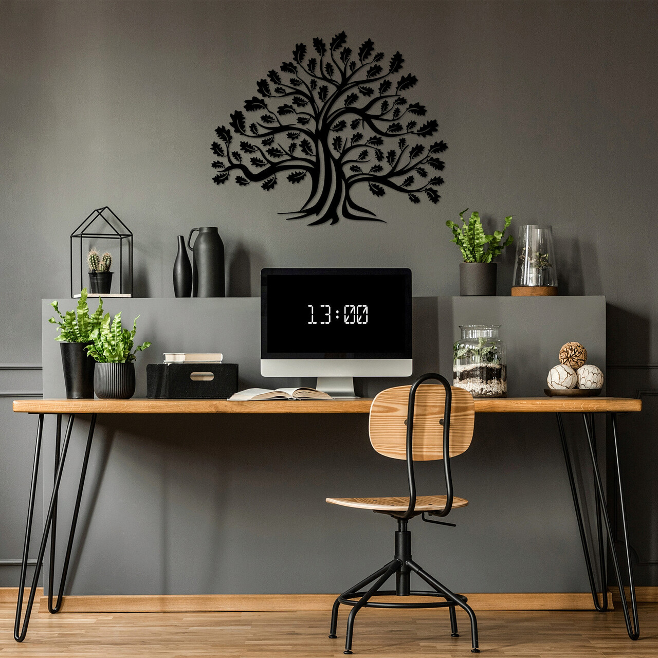 Decoratiune de perete, Monumental Tree 1, Metal, Dimensiune: 70 x 57 cm, Negru - 1 | YEO