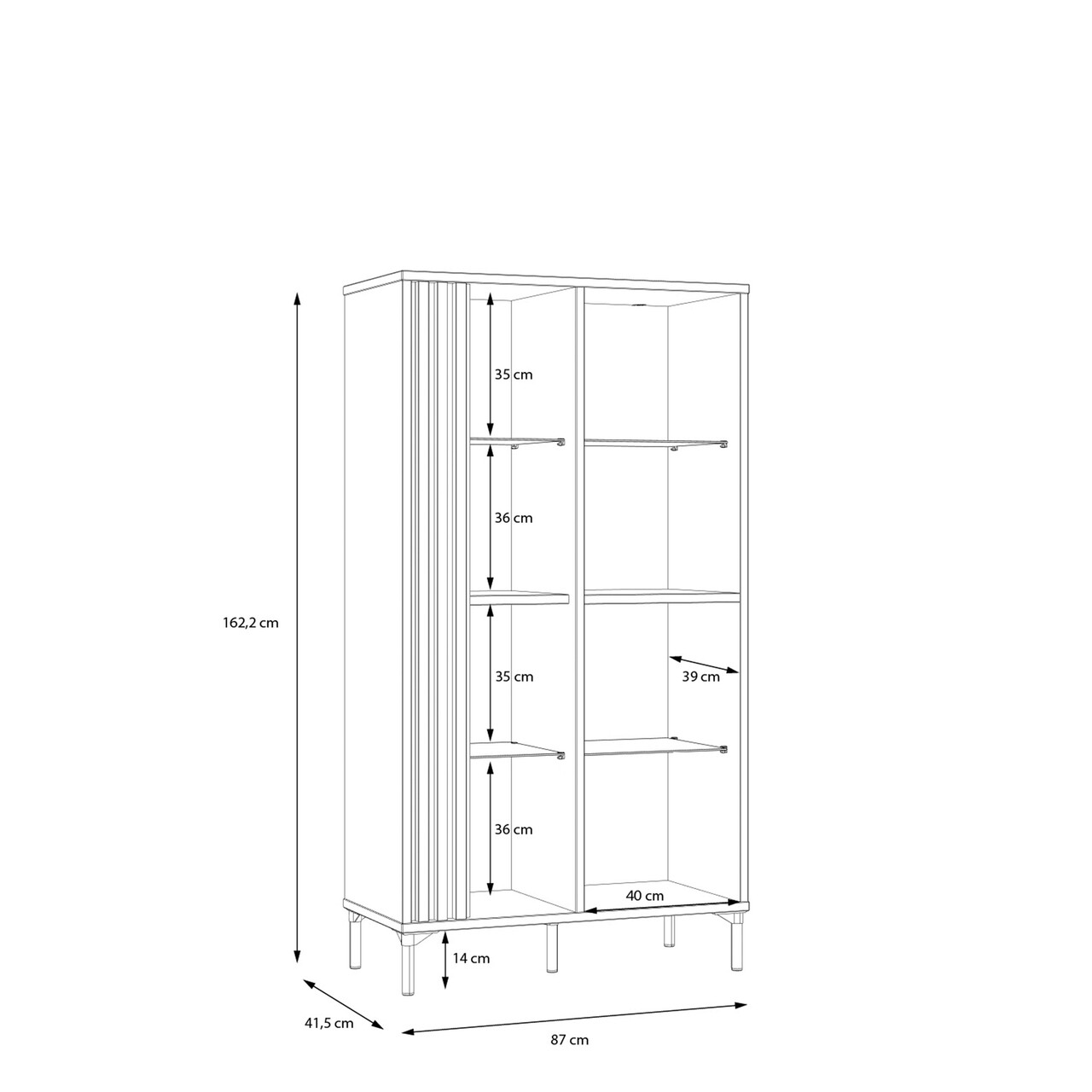 Dulap Kampen, Bedora, 87x41.5x162.2 cm, PAL/MDF/metal, stejar/negru