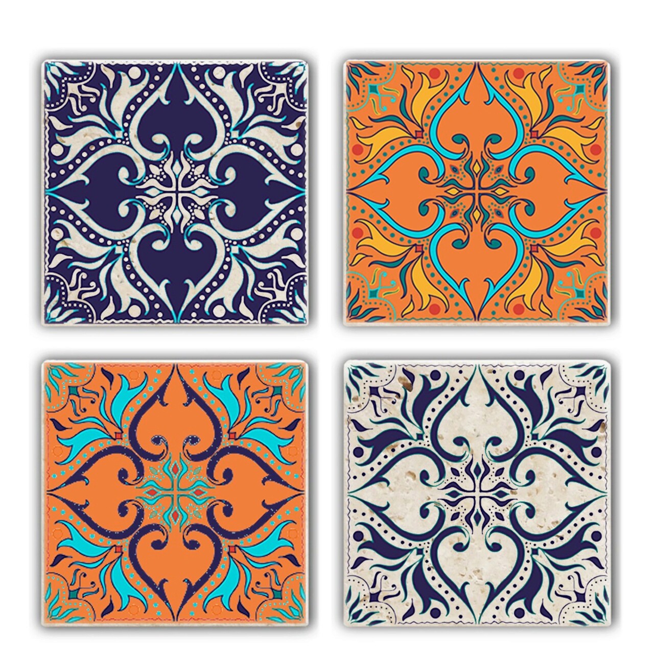 Set suporturi de pahare, Taylor, 366TYR1161, Piatra, 10 x 10 x 1 cm, 4 piese, Multicolor