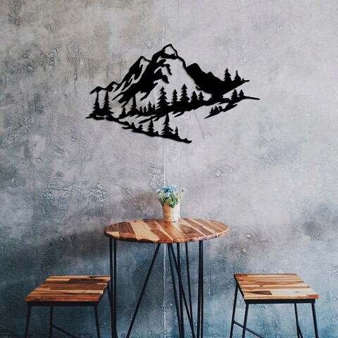 Decoratiune de perete, Mountain 2, Metal, Dimensiune: 40 x 70 cm, Negru