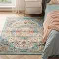 Covor antiderapant Vasagle Vintage, 120x170 cm, lavabil la masina, poliester, albastru teal