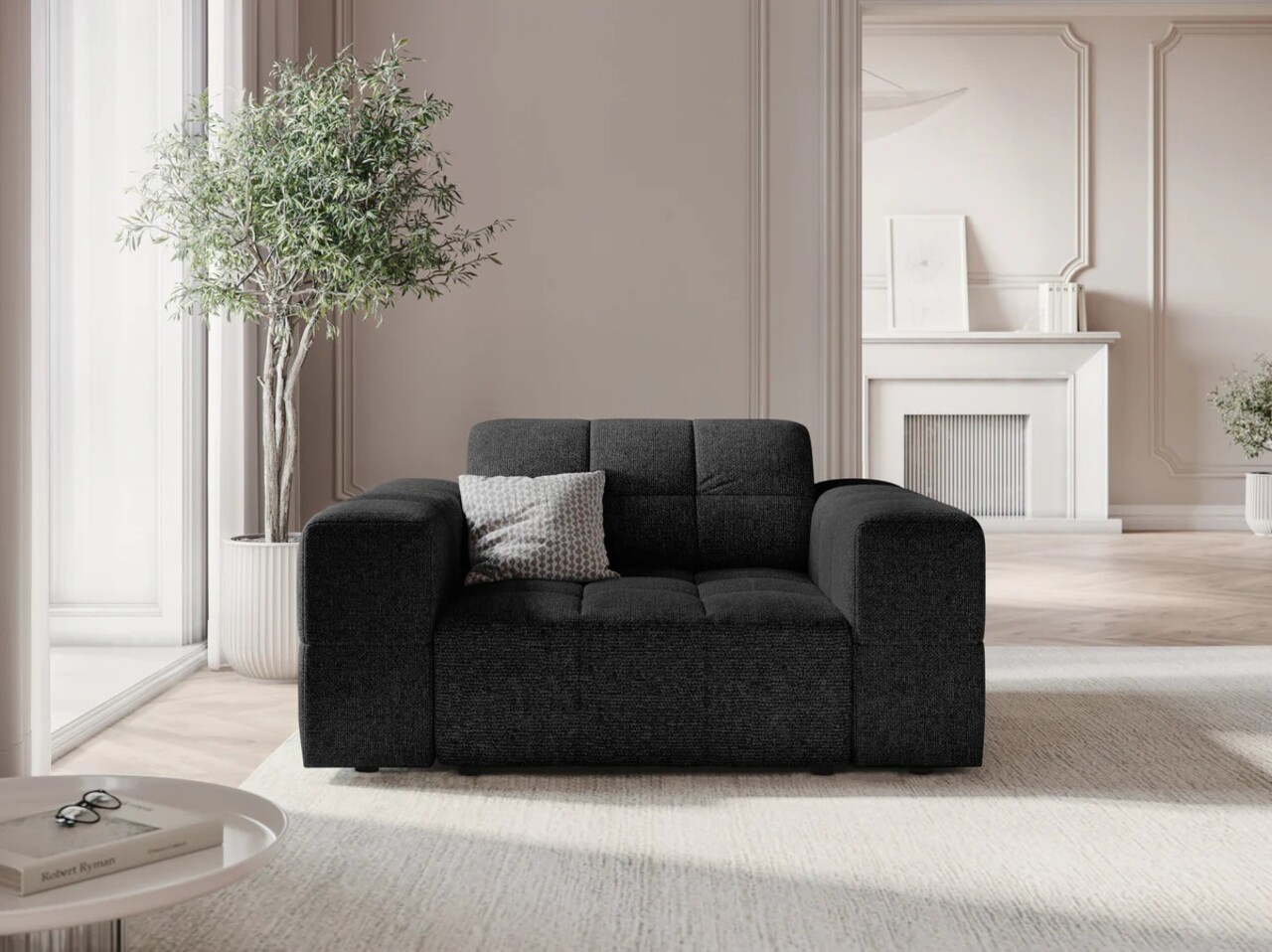 Fotoliu, Jennifer-140, Micadoni Home, 124x102x70 cm, tesatura chenille din poliester, negru - 1 | YEO