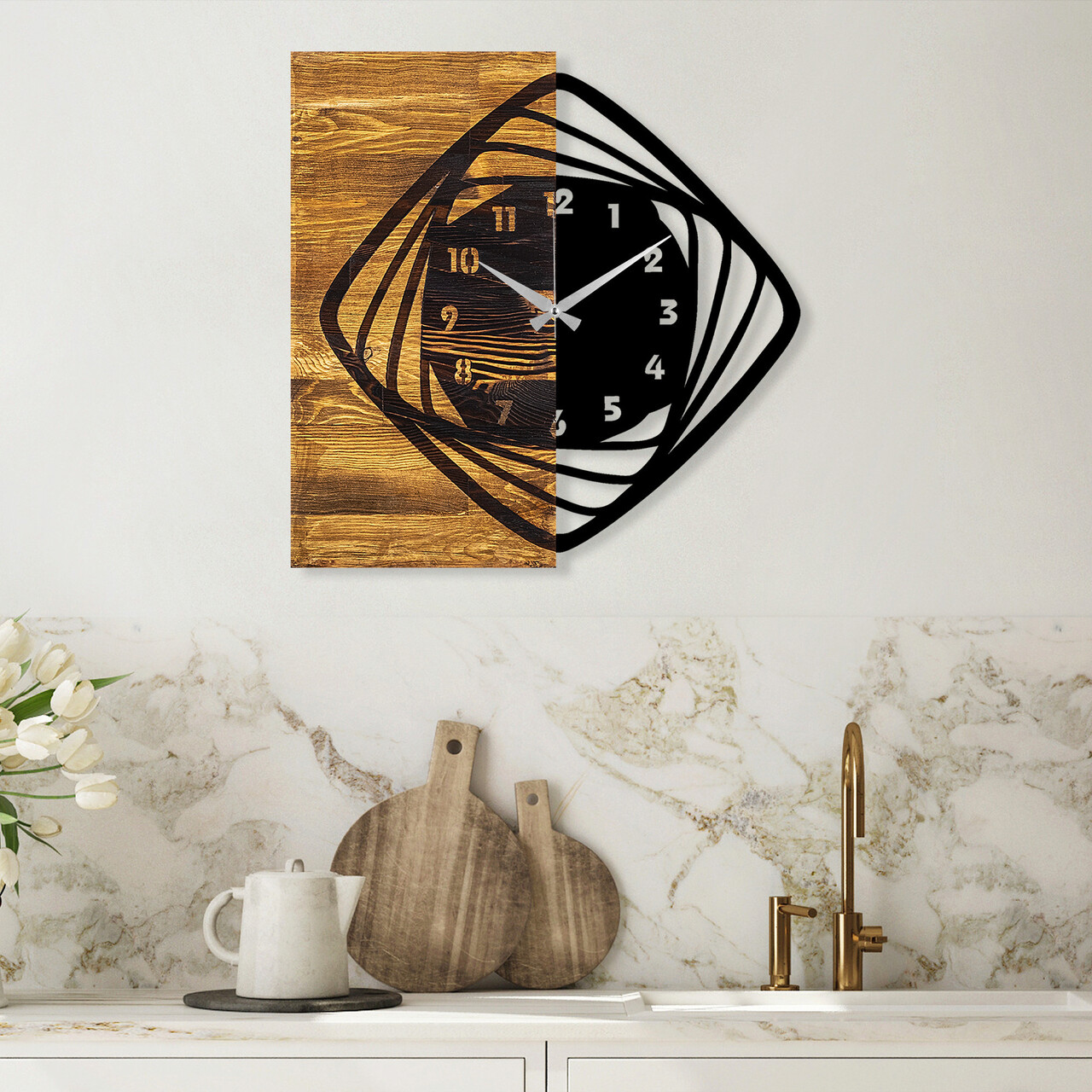 Ceas de perete, Wooden Clock 4, Lemn/metal, Dimensiune: 57 x 3 x 58 cm, Nuc / Negru - 1 | YEO