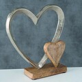 Decoratiune Carolyn Heart, Boltze, 22x18x7.5 cm, lemn de mango/aluminiu