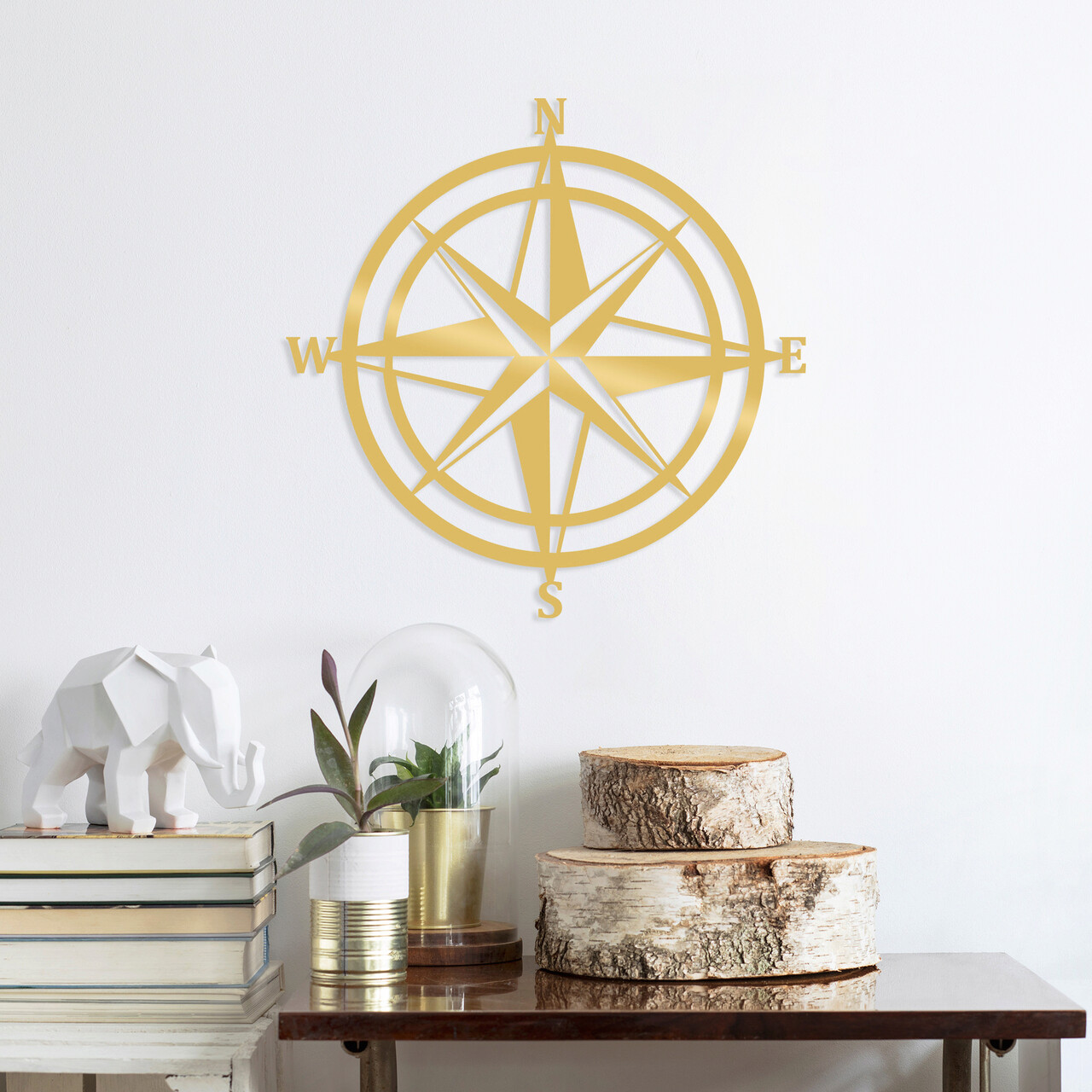 Decoratiune de perete, Compass, Metal, Dimensiune: 55 x 55 cm, Auriu