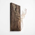 Decoratiune de perete, Deer1, 50% lemn/50% metal, Dimensiune: 56 x 58 cm, Nuc / Cupru