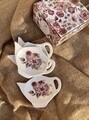 Set 4 suporturi pentru pliculete de ceai, DUO, Pastel Flowers - White, 8.5 x 12 cm, portelan, multicolor