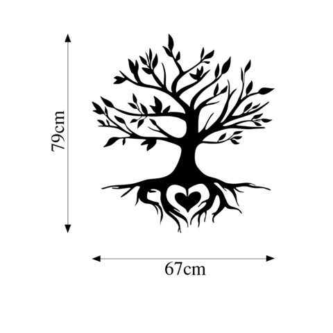 Decoratiune de perete, Tree And Heart, Metal, Dimensiune: 67 x 79 cm, Negru