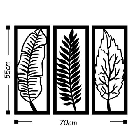 Decoratiune de perete, Leaf, Metal, Dimensiune: 70 x 55 cm, Negru