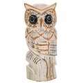 Decoratiune, Owl, Creaciones Meng, 30 cm, lemn de arbore de matase, alb antic