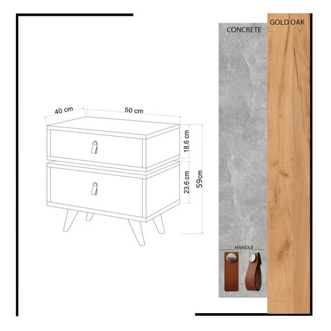 Noptiera, Mod Design, CARTER, 50x59x40 cm, Stejar / Galben