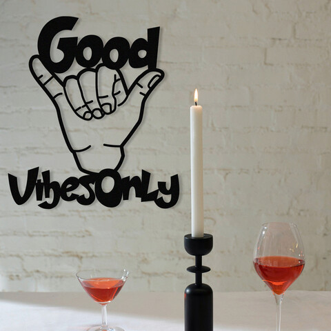 Decoratiune de perete, Good Vibes Only, metal, 52 x 58 cm, negru