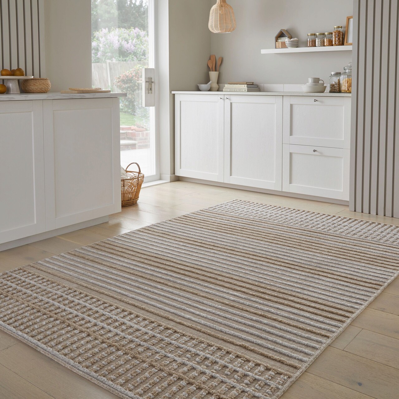 Covor Elton Stripe Wash Beige, Flair Rugs, 200x320 cm, polipropilena/poliester, bej