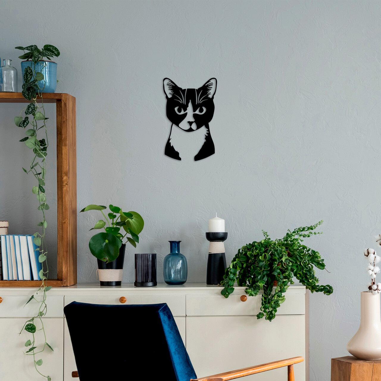 Decoratiune de perete, Cat 10, Metal, Dimensiune: 39 x 60 cm, Negru - 1 | YEO