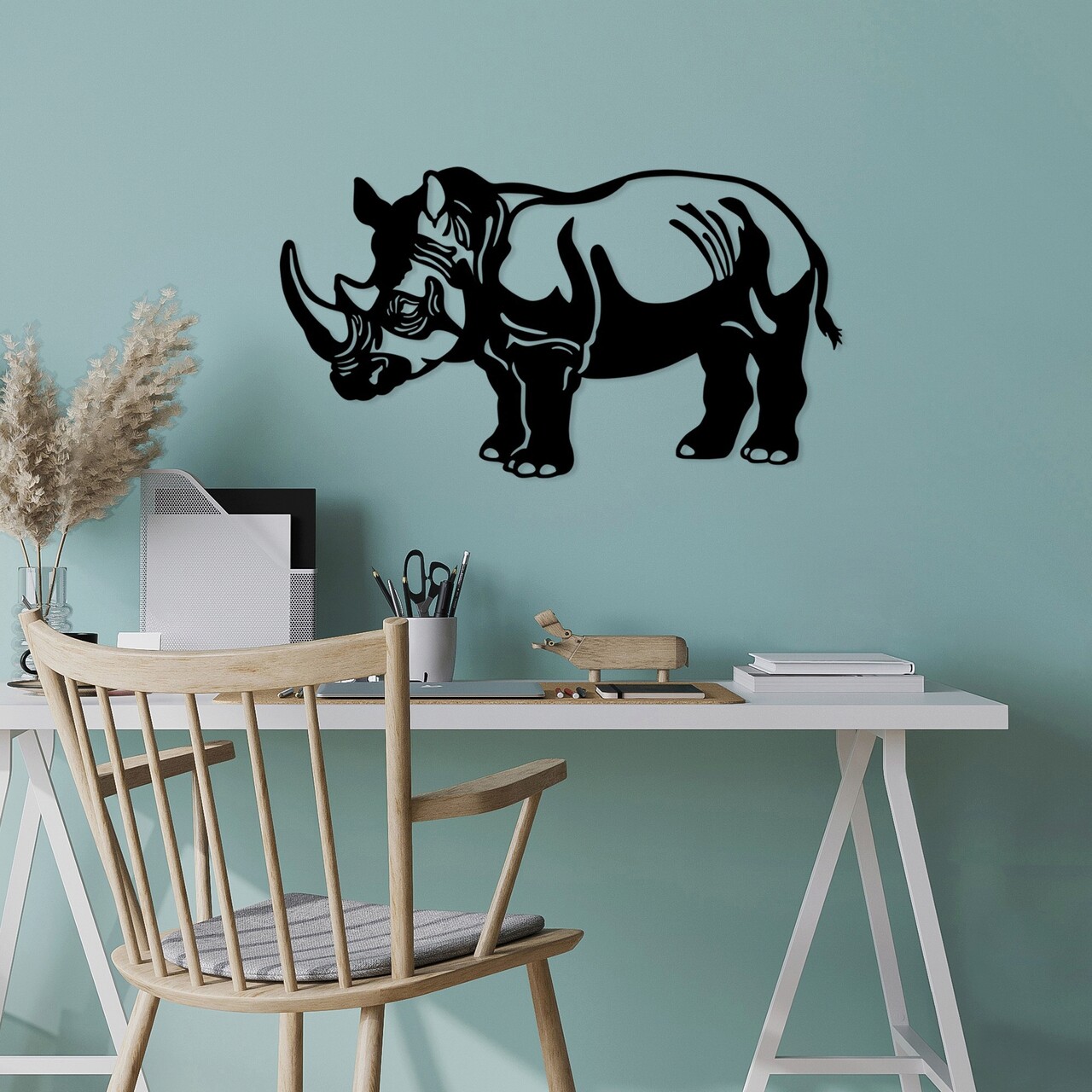 Decoratiune de perete, Rhino, Metal, 70 x 39 cm, Negru - 2 | YEO