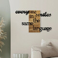 Decoratiune de perete, Everyone Smiles in The Same Language, Metal/lemn, 95 x 58 cm, Nuc / Negru