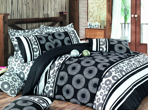 Lenjerie de pat pentru o persoana, Sema - Black, Pearl Home, Bumbac Ranforce