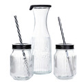 Set carafa si 2 pahare cu capac Soma, Homla, 500 ml/1 L, sticla/plastic, transparent/negru