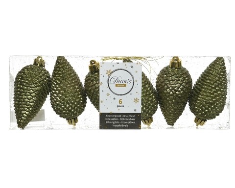 Set 6 globuri Pinecone Moss Green, Decoris, plastic, verde