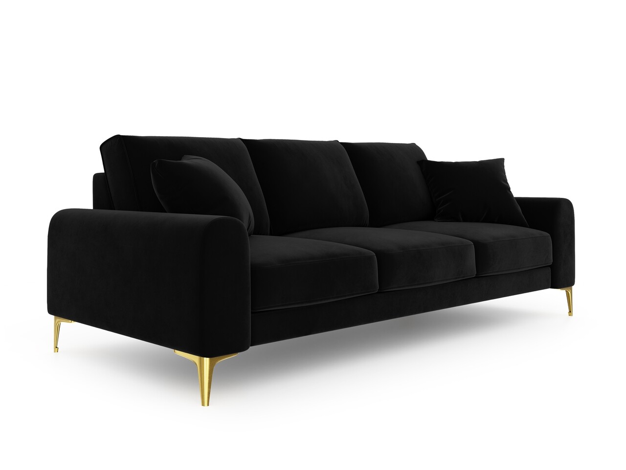 Canapea, Madara, Mazzini Sofas, 4 locuri, gold legs, 237x102x90 cm, catifea, negru