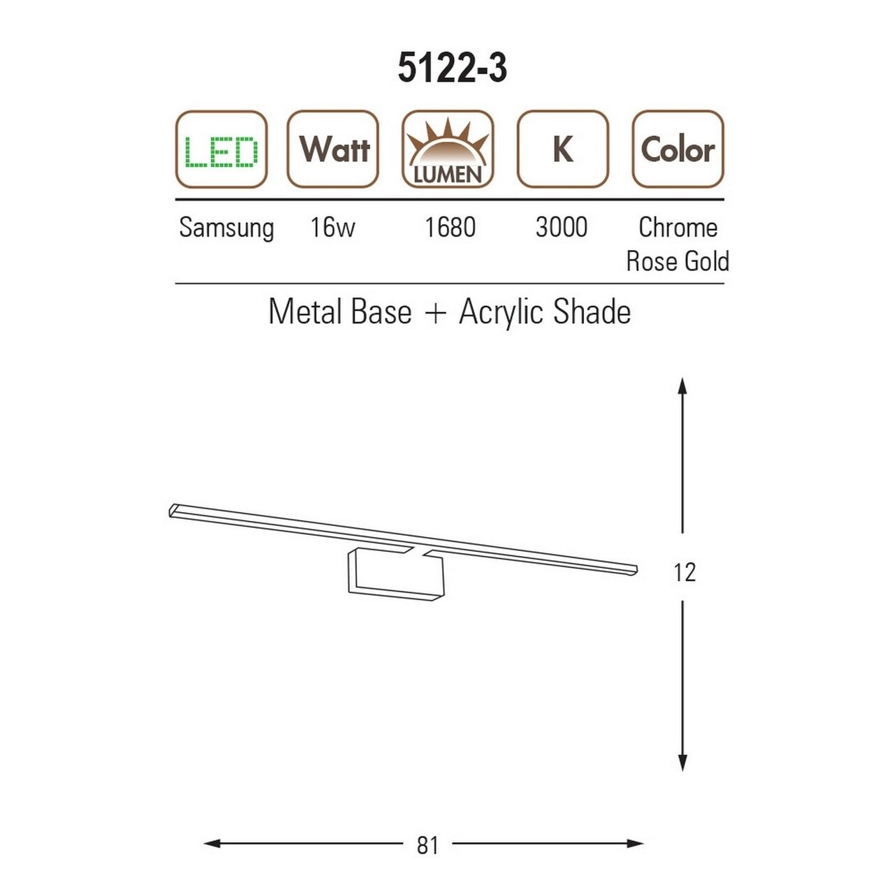 Aplica De Perete Valetta, Maison In Design, 81 Cm, 1 X LED, 16W, Crom