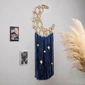 Decoratiune de perete, Moonlight, Macrame, Metal, Albastru / Auriu