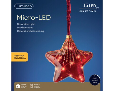 Decoratiune luminoasa Red Star, Lumineo, Ø20 cm, sticla