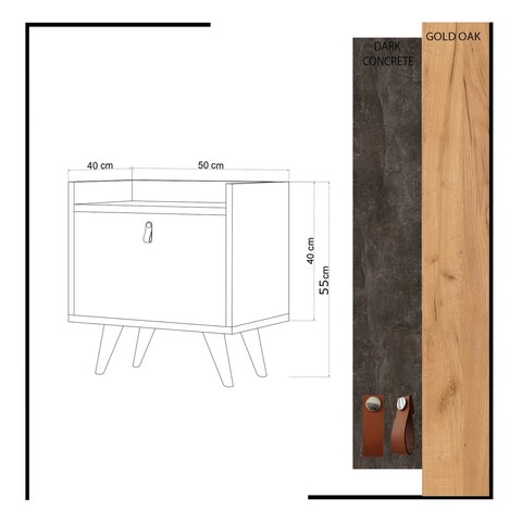 Noptiera, Mod Design, Juuna, 50x55x40 cm, Stejar / Gri închis