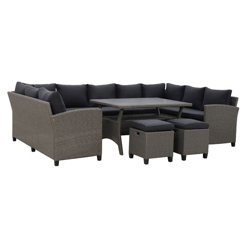 Set coltar de gradina/terasa 6 piese, cu spatiu de depozitare Baxter, 120x82x67 cm/ 165x67x73 cm, otel/poliester, gri/negru