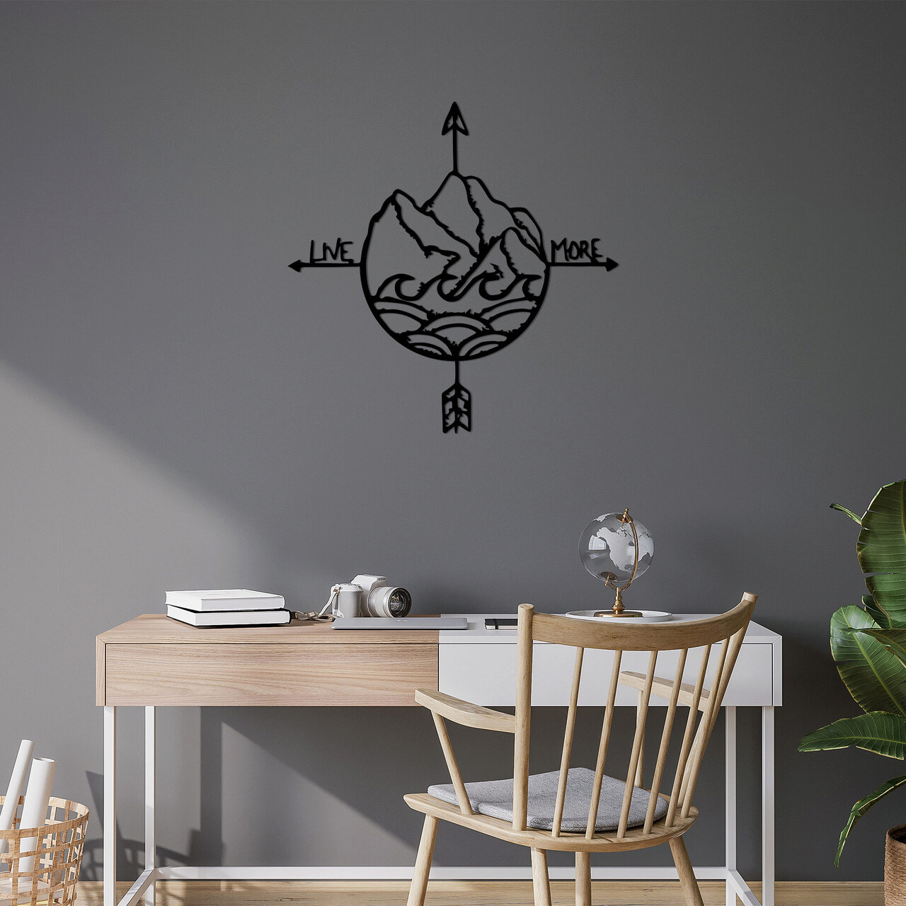 Decoratiune de perete, Live More, Metal, Dimensiune: 70 x 70 cm, Negru - 1 | YEO