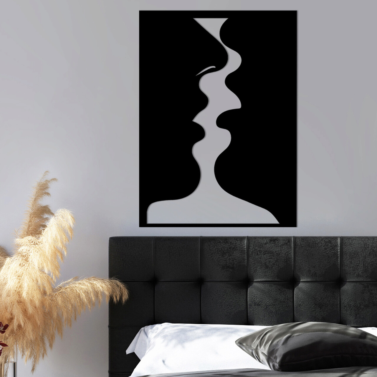 Decoratiune de perete, Kissing Moment, Metal, Dimensiune: 50 x 0,15 x 70 cm, Negru - 2 | YEO