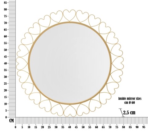 Oglinda de perete Hearts, Mauro Ferretti, Ø 80 cm, fier/MDF, auriu