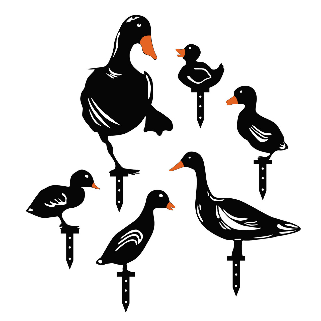 Set decoratiuni pentru gradina, Ducks, Metal, Negru - 1 | YEO