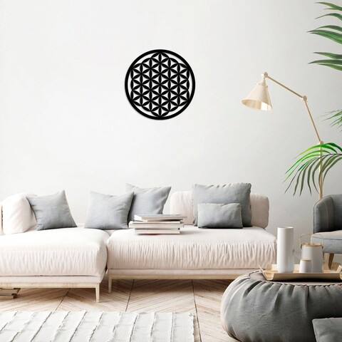 Decoratiune de perete, Flower Of Life 3, Metal, Dimensiune: 48 x 48 cm, Negru