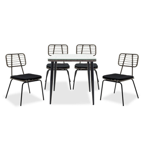 Set mobilier de gradina 5 piese Naoki, Pakoworld, masa si 4 scaune, metal/ratan sintetic, negru/gri