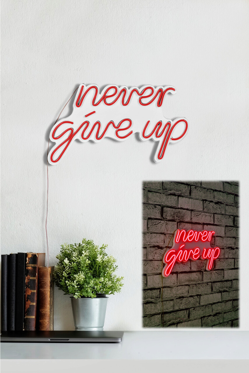 Decoratiune luminoasa LED, Never Give Up, Benzi flexibile de neon, DC 12 V, Rosu - 1 | YEO