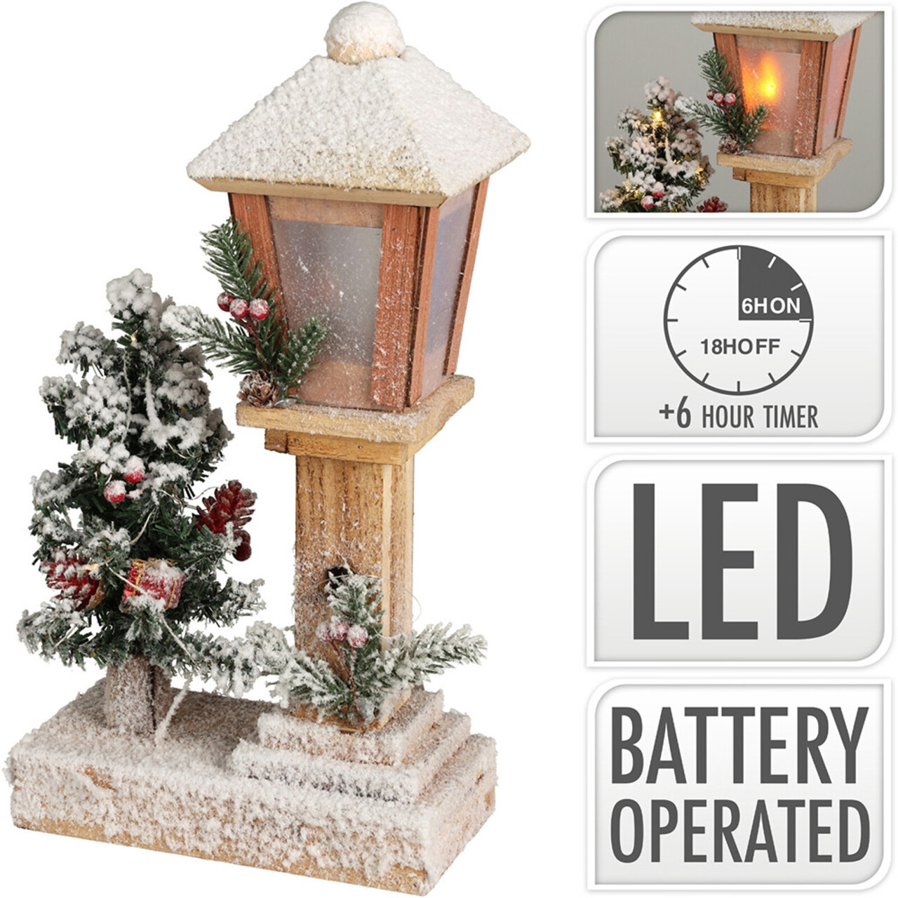 Decoratiune luminoasa cu LED Street Lamp w Tree, Excellent Houseware, 19x11.5x37 cm, multicolor