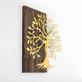 Decoratiune de perete, Tree, 50% lemn/50% metal, Dimensiune: 58 x 58 cm, Nuc / Aur