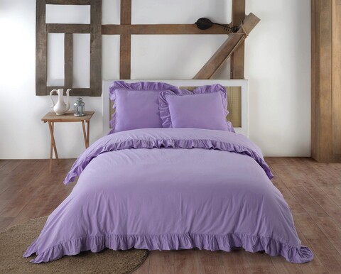 Lenjerie de pat pentru o persoana (FR), 2 piese, Exclusive Stonewashed - Violet, Limasso, Bumbac