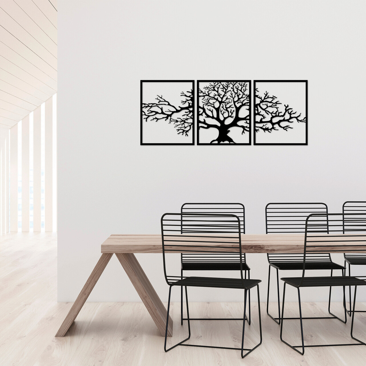 Decoratiune de perete, Tree 10, Metal, 49 x 60 cm, 3 piese, Negru - 1 | YEO