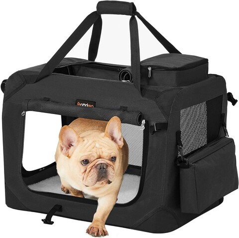 Geanta de transport pentru animale de companie S, Feandrea, max 7 kg, 50x35x35 cm, tesatura Oxford/otel, negru